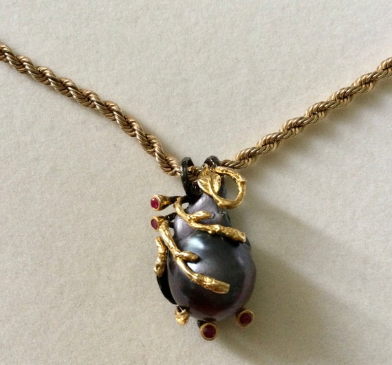 GORGEOUS TAHITIAN Gray PEARL Ruby - Gold & Sterli… - image 6