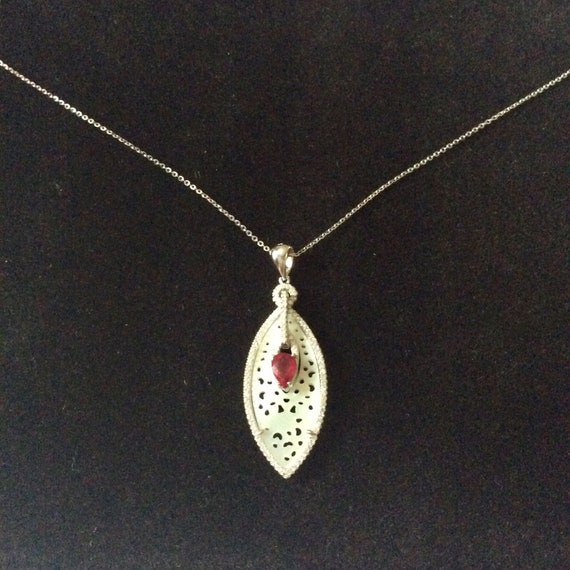 Exceptional GENUINE RUBY Carved MOP Sterling Neck… - image 4