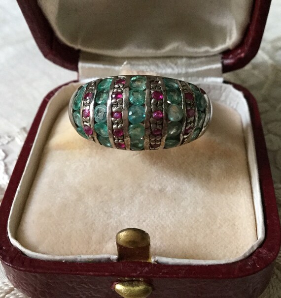 COLOMBIAN EMERALD RUBY Sterling Large Vintage Rin… - image 4