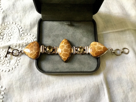 Vintage Exceptional FOSSIL CORAL CITRINE Sterling… - image 3