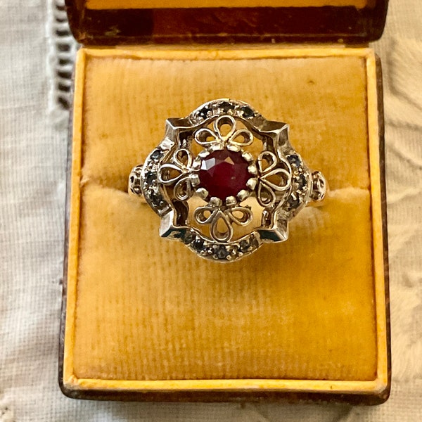 Exceptional Victorian  Natural RUBY SAPPHIRE Sterling Vintage Ring- Very Fine Vintage Jewelry- Sterling silver-  Ring Ruby from France
