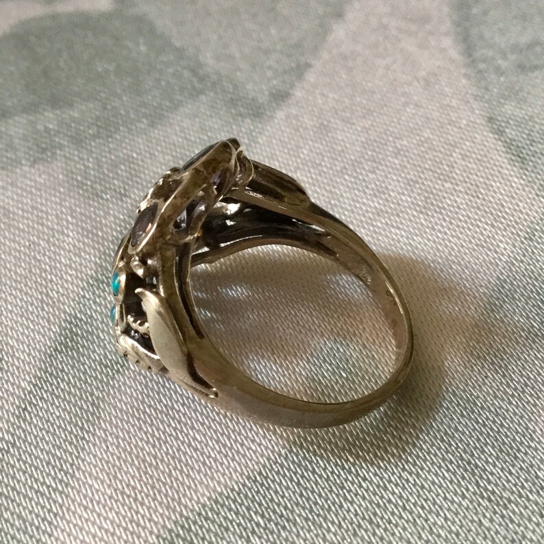 AMETHYST OPAL STERLING Vintage Victorian Ring Sparkly Amethyst Small