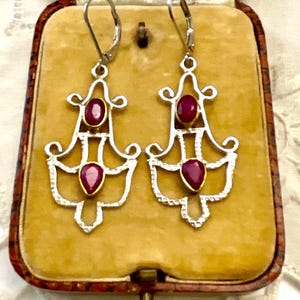 NATURAL RUBY VERMEIL Sterling Vintage Earrings- Sterling silver- Genuine Stunning  Ruby - Unique Vintage  Jewelry from France