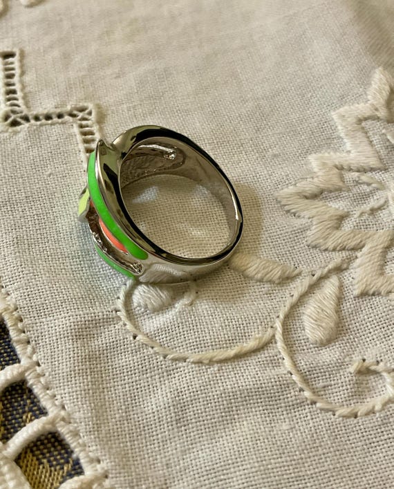 ORIGINAL ENAMEL 1980s Design Vintage Ring- Silver Pla… - Gem