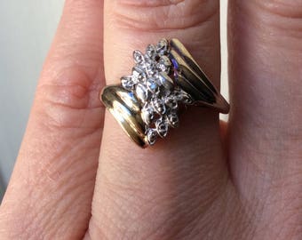 Stunning VINTAGE GOLD & Sterling DIAMOND Ring- Genuine Diamond- Gold, Sterling silver- Luxury Vintage Jewelry- Design- from France