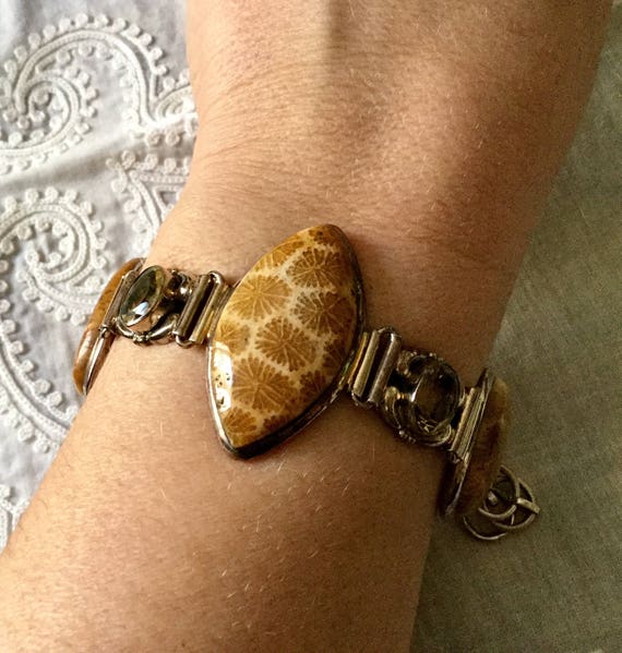 Vintage Exceptional FOSSIL CORAL CITRINE Sterling… - image 2