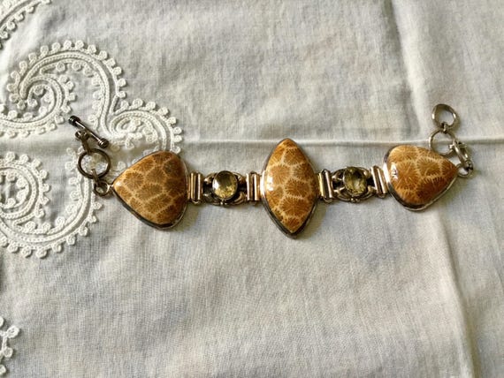 Vintage Exceptional FOSSIL CORAL CITRINE Sterling… - image 6