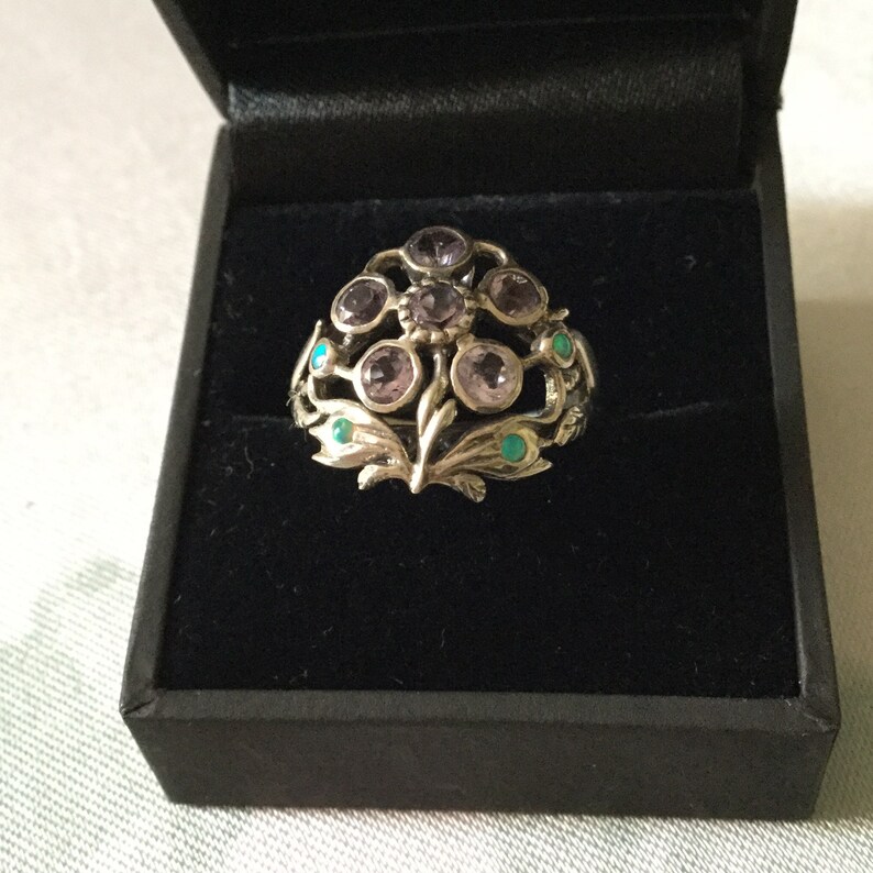 AMETHYST OPAL STERLING Vintage Victorian Ring Sparkly Amethyst Small