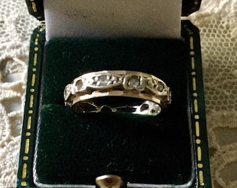 ETERNITY c1930 9 ct GOLD / Silver White Sapphire Vintage Ring- c1930- 9K Gold & Silver- genuine Sapphire- Eternity ring from France