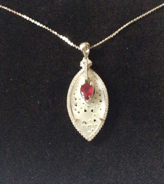 Exceptional GENUINE RUBY Carved MOP Sterling Neck… - image 1