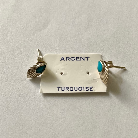 TURQUOISE MODERNIST STERLING Silver Vintage Earri… - image 6