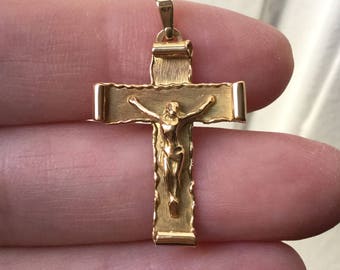 CRUZ DE ORO francesa de 18K - Bonito colgante- Cristo- Art déco- Espléndida y elegante joyería vintage francesa- Cabeza de águila distintiva- Oro de Francia