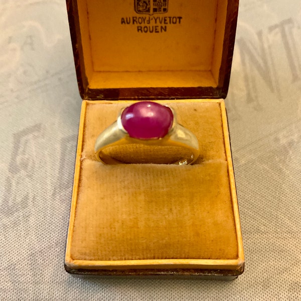 NATURAL RUBY CABOCHON  Gold/ Sterling Luxury Vintage Ring- Splendid Genuine Ruby- Vermeil 14K  - Luxury Rare Jewel - Vintage from France