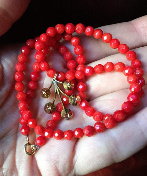 Vintage RED CORAL, GOLD Silver- White Sapphire Co… - image 3