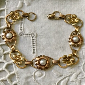 Modernist PEARL GOLD/Sterling BRACELET- Jensen - Design - 12K Gold and sterling silver- Natural Pearl - from France