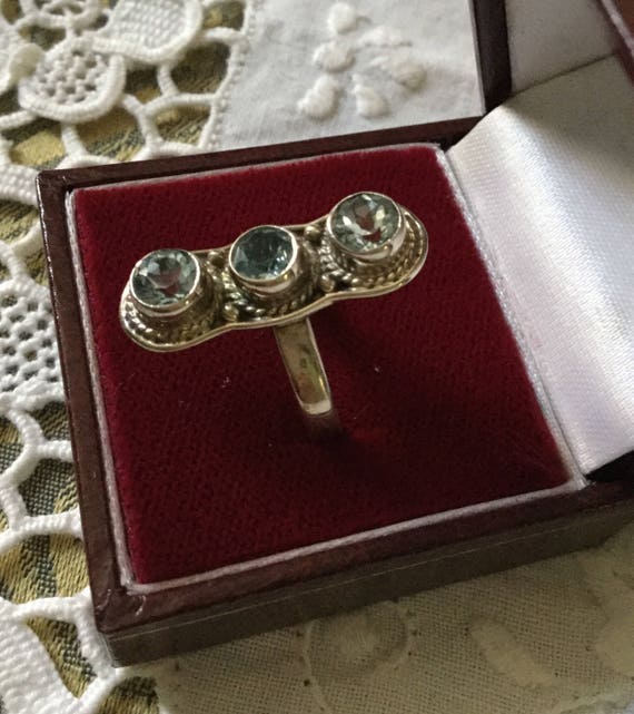 VINTAGE MARQUISE Blue Topaz Long RING- Sterling s… - image 2
