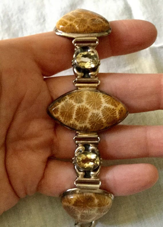 Vintage Exceptional FOSSIL CORAL CITRINE Sterling… - image 4