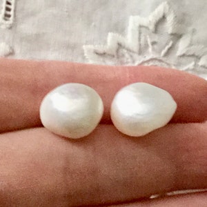 Exceptional GREAT NATURAL Mabe PEARL Gold & Sterling Earrings- Luxury Jewelry- Genuine Pearl- Vintage design from France