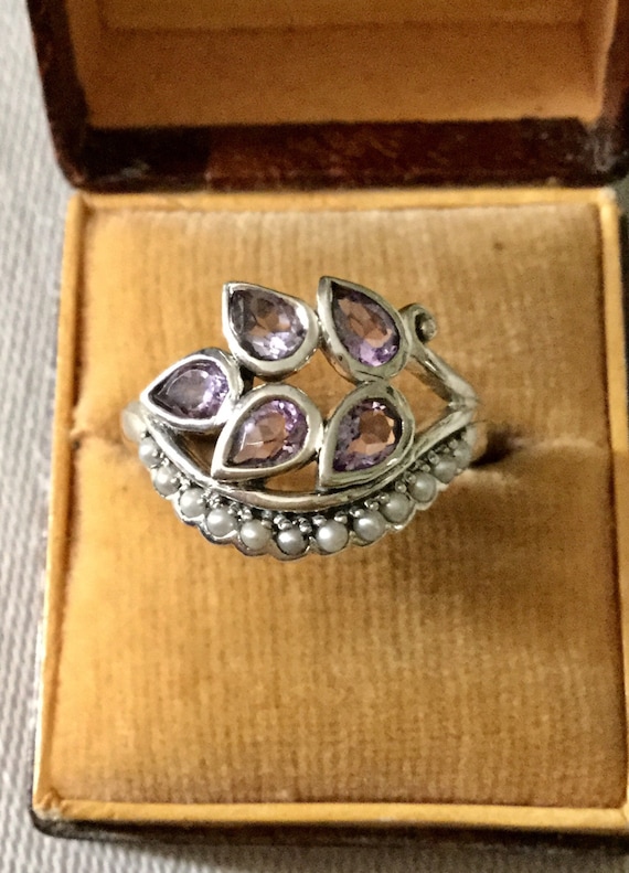 Sublime Victorian AMETHYST SEED PEARL Sterling Rin