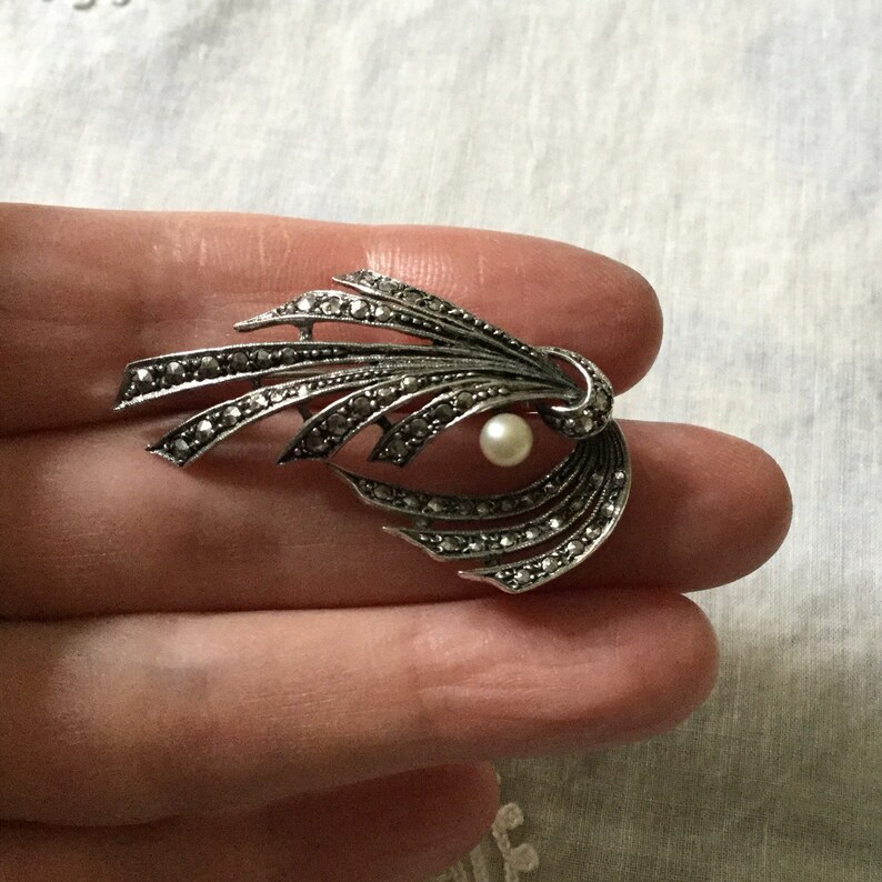 Broche Ancienne Art Nouveau - Chardon En Argent Et Marcassite - France - Vintage