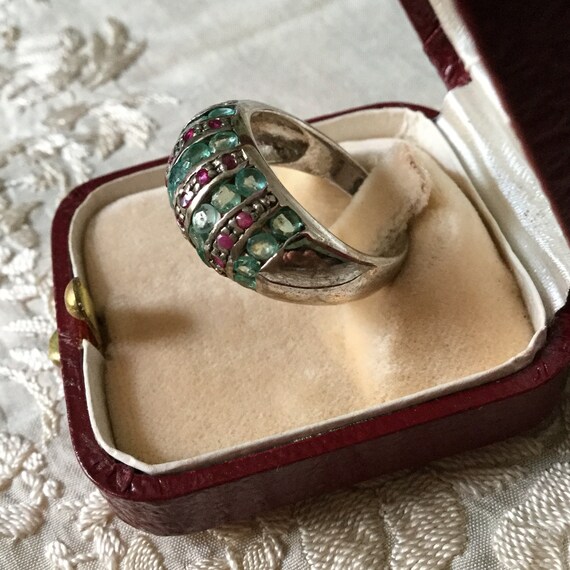 COLOMBIAN EMERALD RUBY Sterling Large Vintage Rin… - image 3