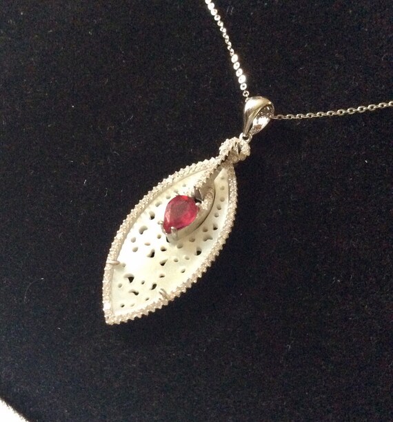 Exceptional GENUINE RUBY Carved MOP Sterling Neck… - image 6