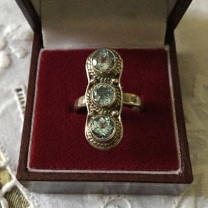 VINTAGE MARQUISE Blue Topaz Long RING- Sterling silver- Sparkly blue topaz - Beautiful vintage Jewelry - Trilogy ring from France