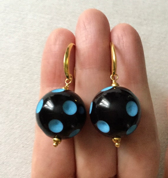 BLUE BLACK BAKELITE Gold Plated Sublime Vintage E… - image 1