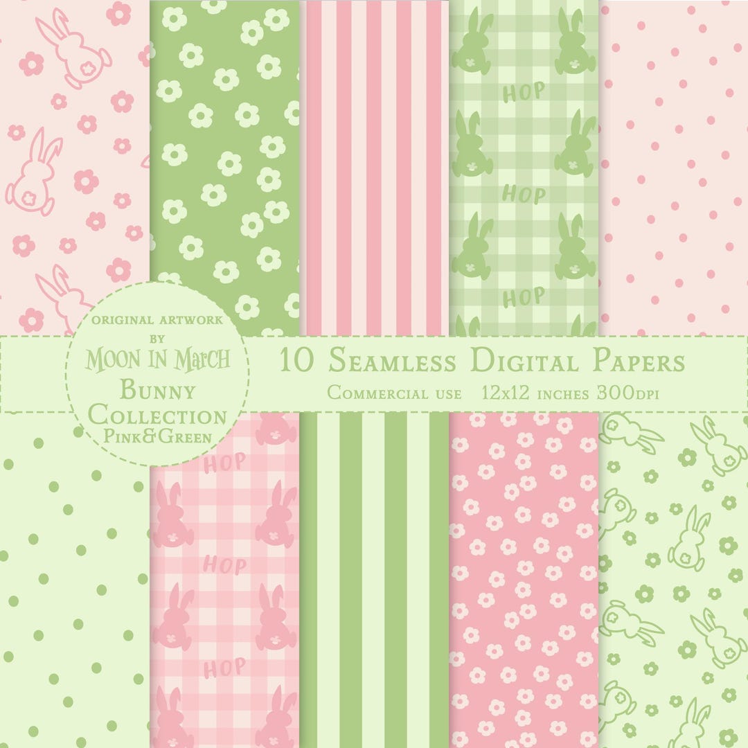 Easter Digital Papers, Bunny Seamless Pattern, Spring Flower Background ...