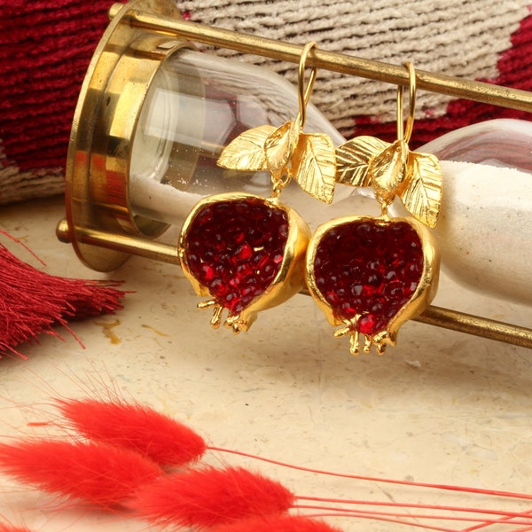 Granaatappel Turkse handgemaakte koperen oorbellen, Hurrem oorbellen, Turkse sieraden
