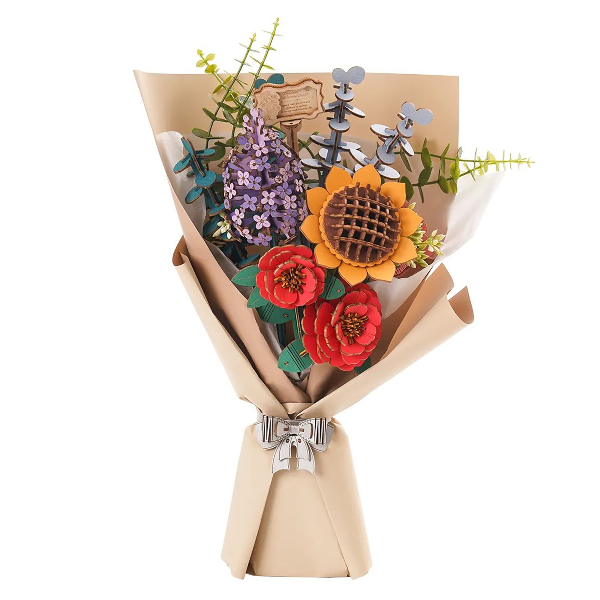 DIY 3D Wooden Puzzle Flower Bouquet, 5 Pack