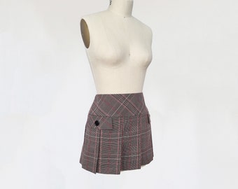 mini falda a cuadros vintage de la década de 1990 / falda plisada micro corta de los años 90 / falda de colegiala plisada de cintura alta / baja altura y2k 2000 mediana grande