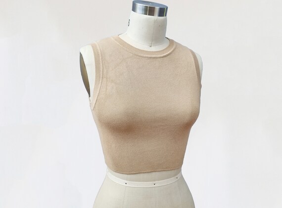 vintage 1990s knit cropped knit top / 90s beige c… - image 4