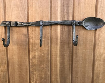 Hand Forged Coat Rack SPOON Shape Hand Forged Hook, Clothing Rack, Wall Hooks, Entryway Hooks