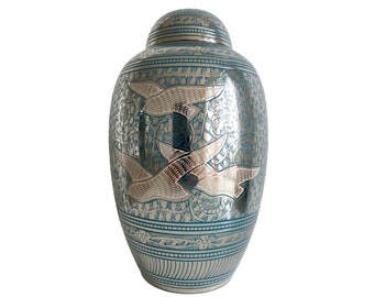 Brass Cremation Urn with Bird Design, Human or Pet Ashes