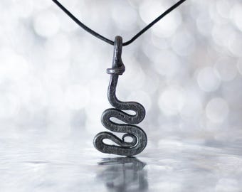 Hand Forged Metal Snake Necklace, Rustic Vintage Style
