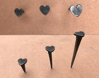 Nails Black HEART Hand Forged Blacksmith Wrought Iron Black Wax Door Wood Stud Nail,10 pcs each