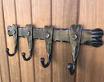 Hand Forged Metal Coat Rack, Elephant Trunk Hooks