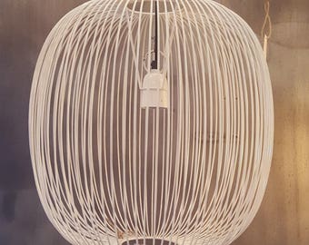 White Cage Pendant Light, Vintage Industrial Style
