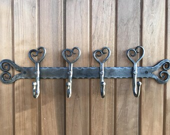 Hand Forged Coat Rack Heart Shape Hand Forged Hook, Clothing Rack, Wall Hooks, Entryway Hooks