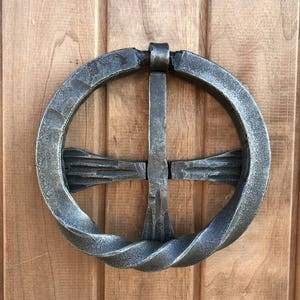 Antique Door Knocker Metal CROSS shape hand forged Hardware Iron Black Antique Ring shape