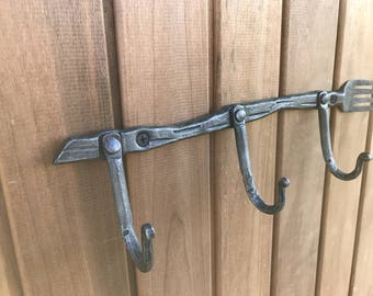 Hand Forged Coat Rack FORK Shape Hand Forged Hook, Clothing Rack, Wall Hooks,  Entryway Hooks -  UK