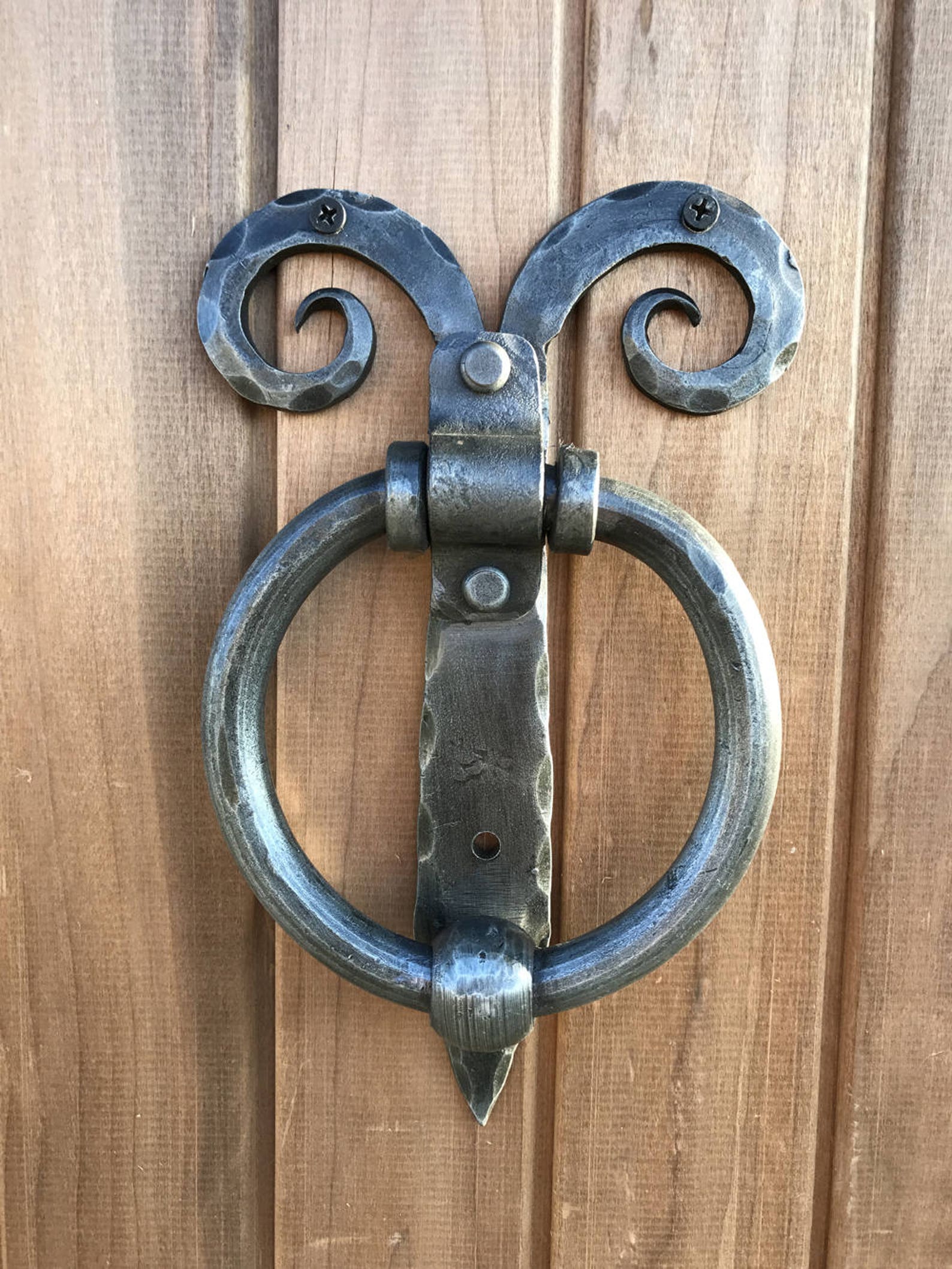 Antique Door Knocker Metal Hand Hardware Iron Black Etsy
