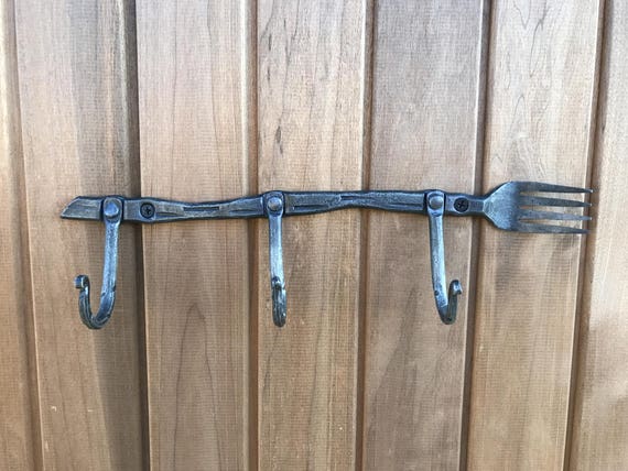 Hand Forged Coat Rack FORK Shape Hand Forged Hook, Clothing Rack, Wall  Hooks, Entryway Hooks 