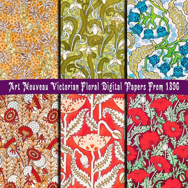 Art Nouveau Papers Beautiful Victorian Multi Coloured Patterned Ten Printable Digital Downloads A4 Papers For Crafts