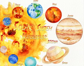 Planets Clipart Solar System Watercolor Science Clip Art Etsy