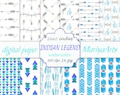 Digital Paper Pack, Seamless Paper, Native American, Backgrounds, Feathers, Аrrows, Boho, Hand Painted Watercolor, Digital Download