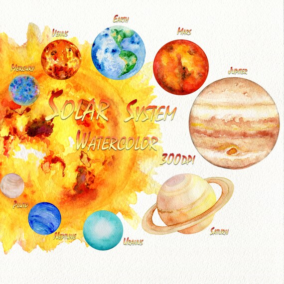 Solar System Planets Clipart Watercolor Science Clip Art Universe Clipart Space Art Hand Painted Satellite Moon Instant Download