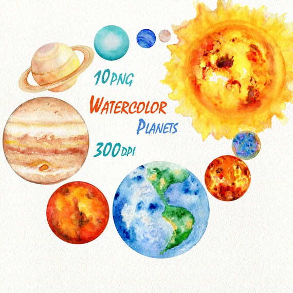 Planets Clipart Solar System Watercolor Science Clip Art Universe Clipart Space Art Hand Painted Satellite Moon Digital Download