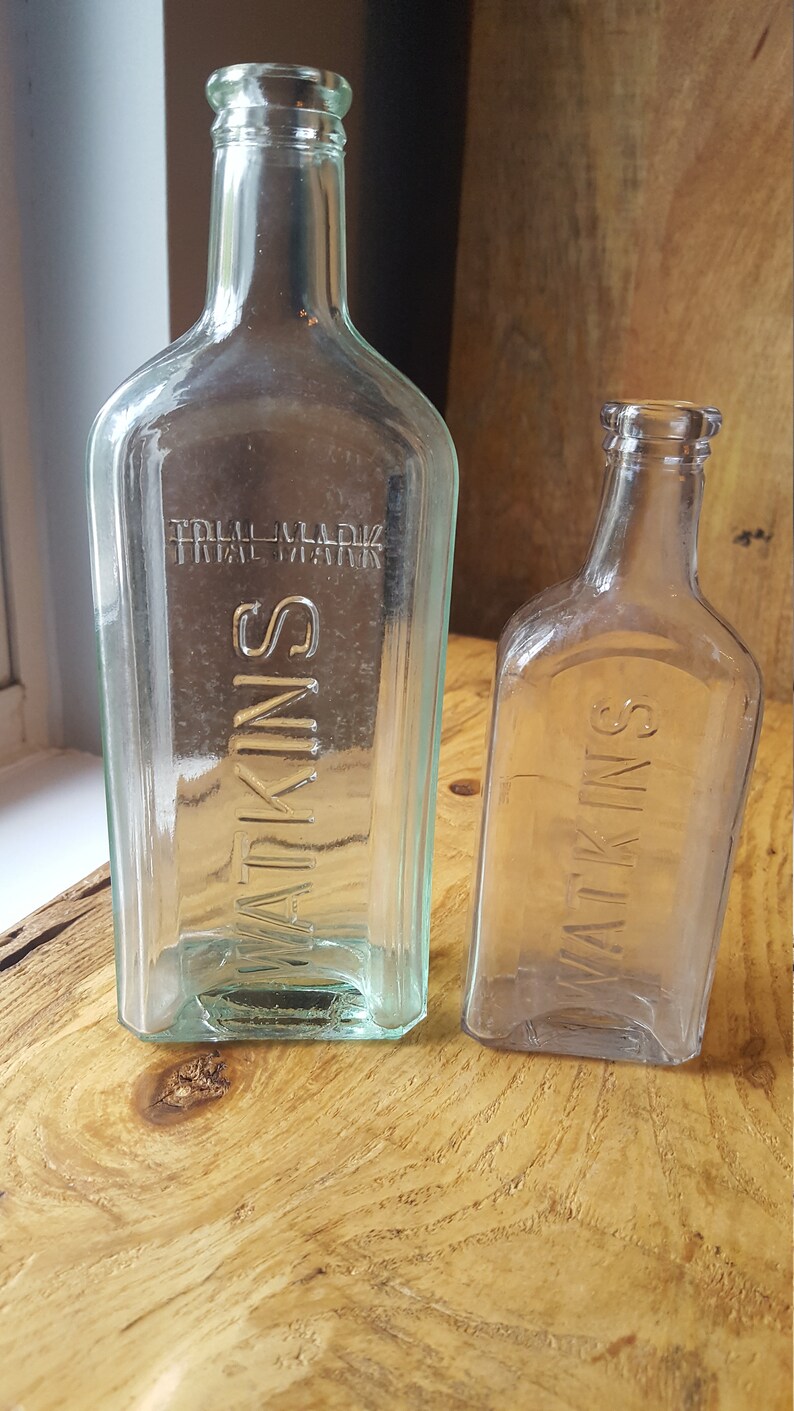 Vintage Watkins Embossed Glass Cork Top Apothecary Bottles Etsy